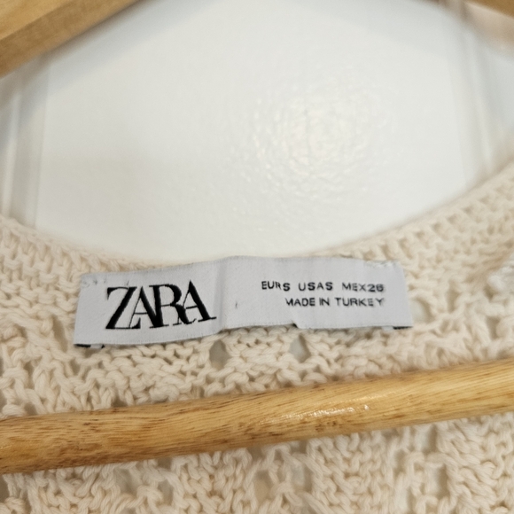 3/$25 Zara Crochet Openwork Knit Cream Cotton Halter Tank Top S - Picture 7 of 8